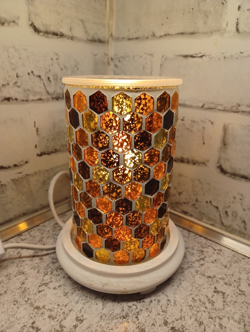 Brown Toned Mosaic Simmering Lights Wax Warmer Pink Zebra White Base